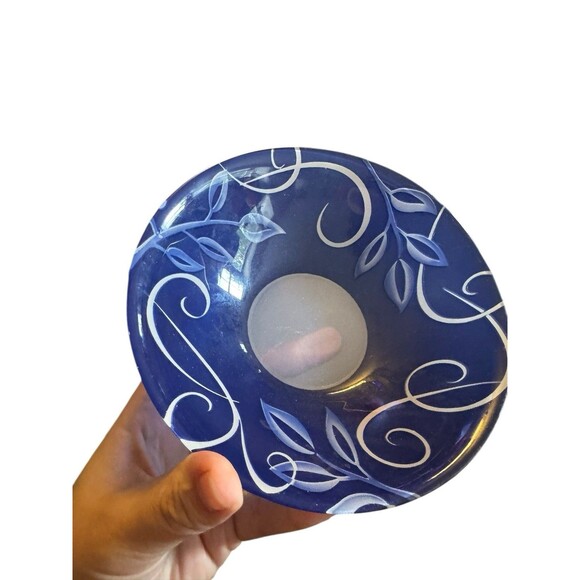 Arcoroc France Salad Bowls Tempered Glass Cobalt Blue Vines Leaves 6.5” Set 8 - Picture 5 of 10